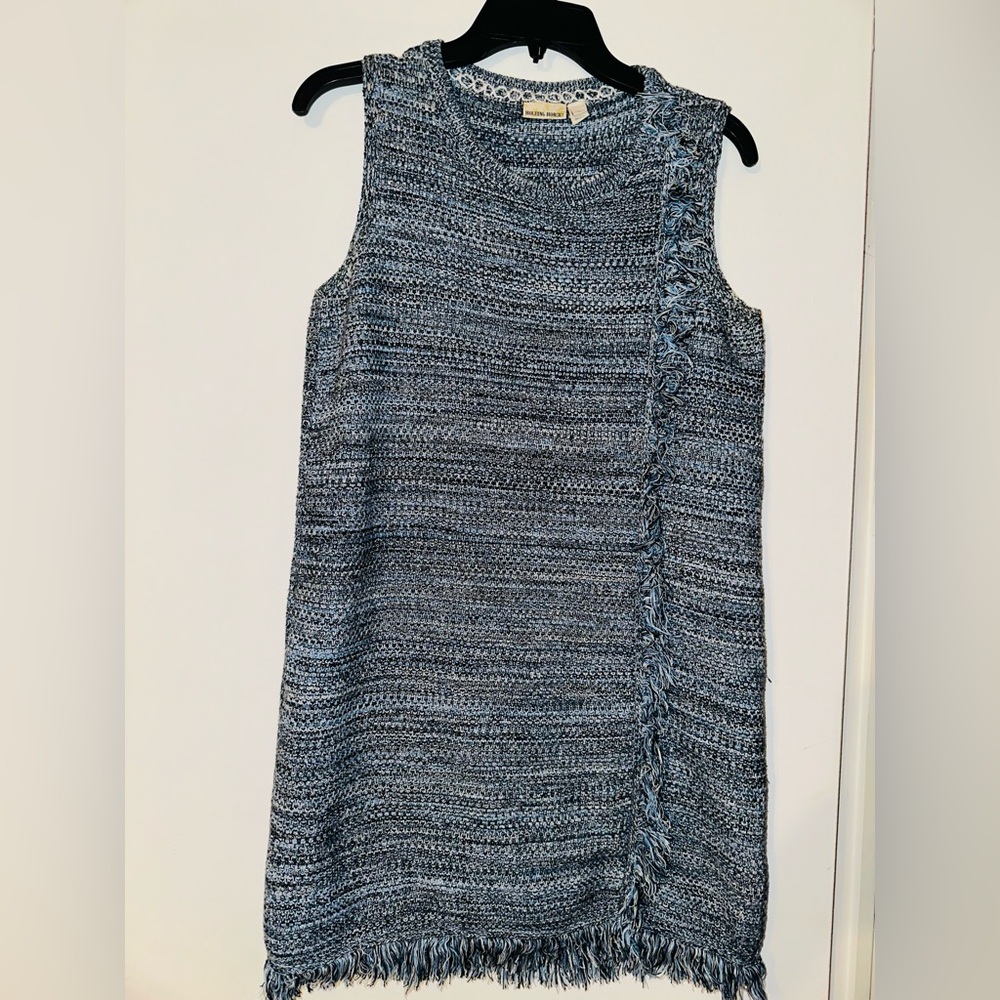 Holding Horses Blue Fringe Knit Sleeveless Sweater Dress Size S